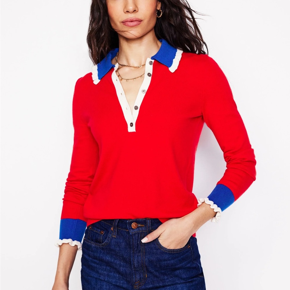 Boden Red Sweater with Blue Collar